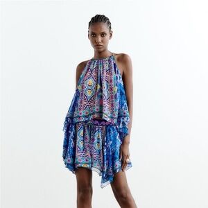 Zara Blue Patterned Mini Skirt